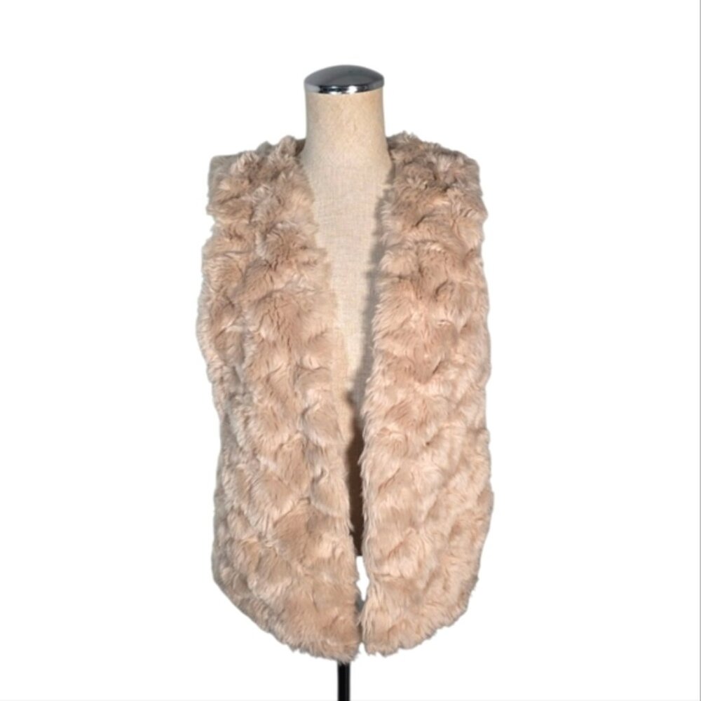 Club Monaco Women's Faux Fur Open Front Vest Beige Size Small